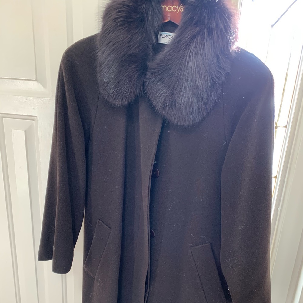 Long coat with real fur collar